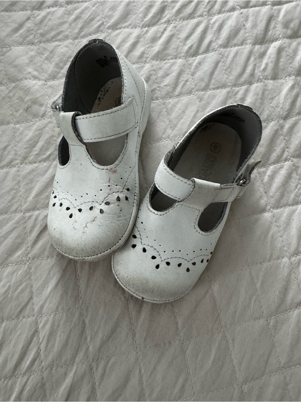 Angel White Mary Jane Walker Shoes with Scallop Cutouts